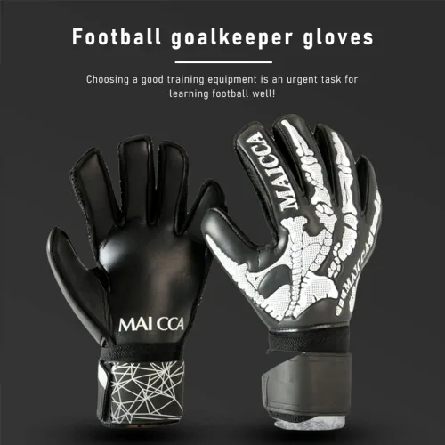 Vista 4 de Guantes de portero de fútbol para jóvenes adultos, talla 7-10, guantes de portería de fútbol con protección de dedos, palma de látex y pulsera