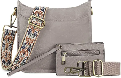 Vista 8 de KITATU 2 bolsos cruzados para mujer, bolsos de mano hobo de hombro de diseñador bolso de cuero vegano con 2 correas
