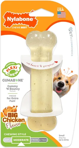 Vista 9 de Nylabone Original Bone Flexi - Juguete masticable para perros, juguetes flexibles para masticadores moderados, sabor a pollo, pequeño, 1 unidad