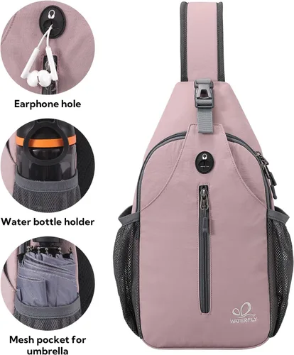 Vista 22 de Waterfly - Mochila cruzada tipo bandolera para viajes y caminatas, bolsa de pecho, Gris, talla única