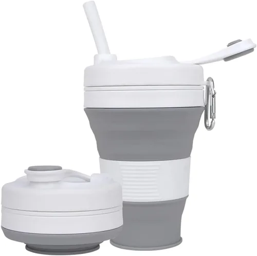 Vista 9 de Taza de Café de Silicona con Pajita y Tapa, Tazas Plegables para Viajar, 20oz, Taza de Agua Plegable Ligera para Picnic, Senderismo, Camping, Negro