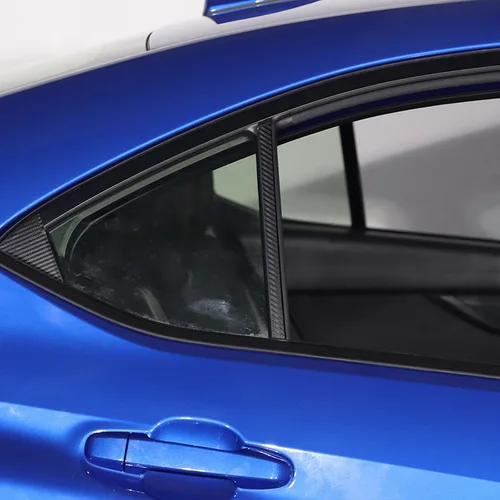Vista 5 de Calcomanía negra de fibra de carbono con textura de pilar central, compatible con Subaru WRX 2022 2023, adhesivo lateral de carrocería de automóvil