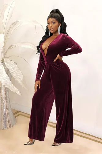 Vista 8 de LightlyKiss Women Casual Sexy V Neck Sparkly Jumpsuits Long Sleeve Onesie Loose Pants Party Clubwear with Belt