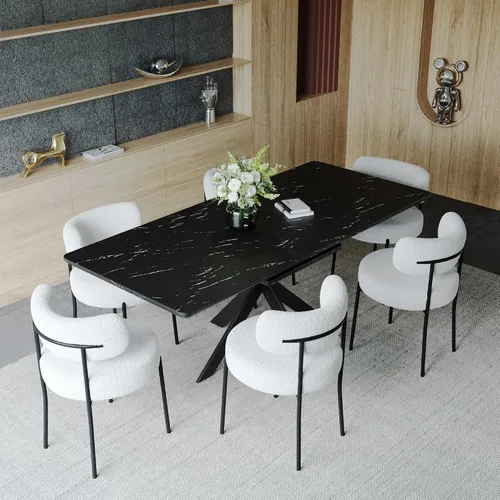 Vista 41 de Mesa de comedor de mármol para 4-8, mesa de comedor extensible de 62.4 a 78.15 pulgadas, mesa de cocina moderna, mesa rectangular que ahorra espacio