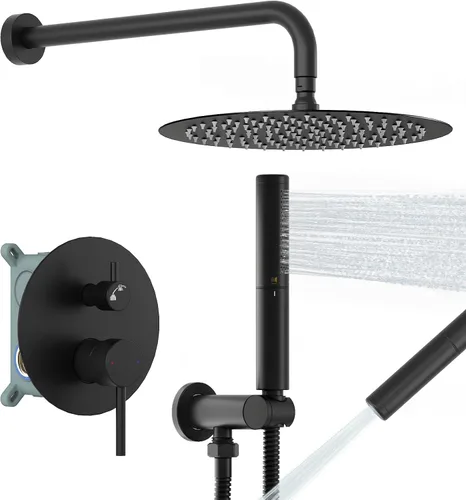 Vista 11 de BESy Sistema de ducha con cabezal de ducha de lluvia redondo de 10 pulgadas y montaje en pared de mano, juego combinado de grifo de ducha de lluvia