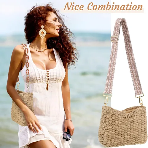Vista 5 de Abbylike Summer Handmade Straw Crossbody Bag for Women with 4 Rattan Earrings for Women Girl Vacation Bohemian Supplies