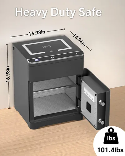 Vista 2 de TIGERKING Caja fuerte biométrica 3 en 1, caja fuerte inteligente para el hogar con estación de carga, cajón de armas, iluminación ajustable segura