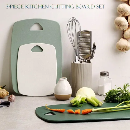 Vista 2 de Juego de 3 tablas de cortar para cocina, tablas de cortar de plástico, tablas gruesas para carne, verduras, frutas, con mango de fácil agarre, aptas