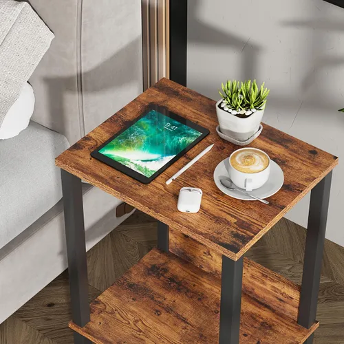 Vista 7 de Vimber Mesa auxiliar, mesa lateral, juego de 2, mesitas de noche con estantes de almacenamiento de 2 niveles, mesa para sofá para espacios pequeños