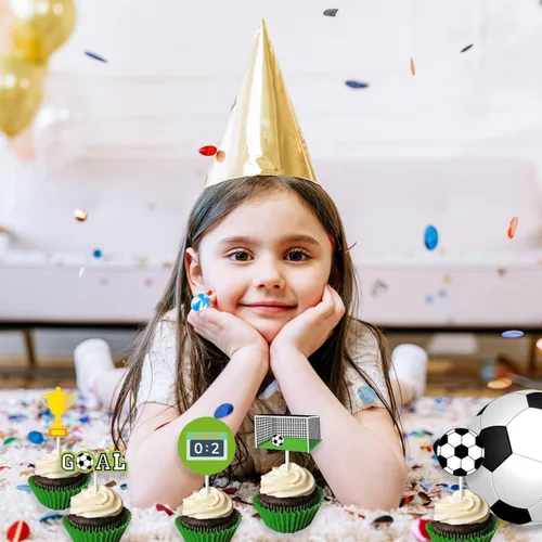 Vista 4 de 20 piezas de decoración para cupcakes de fútbol para decoración de tartas de la Copa del Mundo, postre y muffins, decoración para hombres, deportes