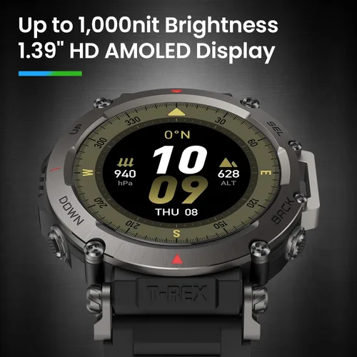 Vista 10 de Amazfit T-Rex - Reloj ultra inteligente de 1.77 pulgadas para hombre, batería de 20 días, apnea de 98.4 ft, GPS de doble banda, resistente al barro