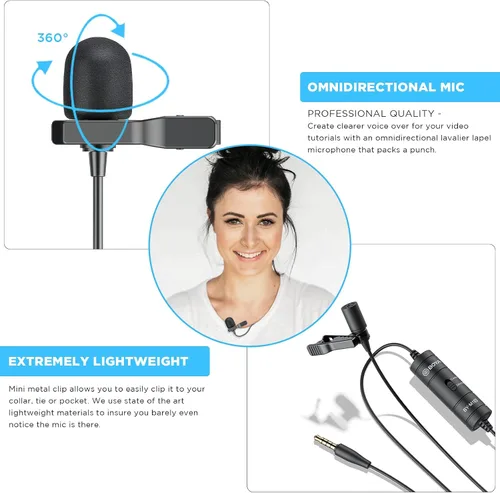 Vista 4 de BOYA BY-M1S Micrófono de solapa Lavalier profesional Micrófono de condensador omnidireccional para iPhone Android Smartphone Cámara DSLR