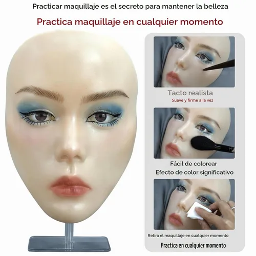 Vista 2 de Tablero de práctica de maquillaje 5D, cara de maniquí de maquillaje de silicona, cara de práctica de maquillaje para principiantes reutilizable, ojo