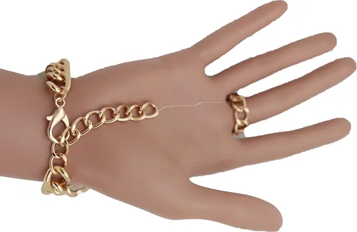 Vista 7 de Pulsera de cadena de mano para mujer, diseño de león, anillos de esclavo, metal dorado, Metal