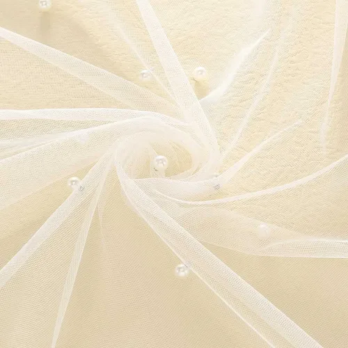 Vista 2 de Unsutuo Pearl Bride - Velo de novia de 1 nivel, velo de tul de novia con tocado para mujeres y niñas (L118 pulgadas, W59 pulgadas, Blanco)
