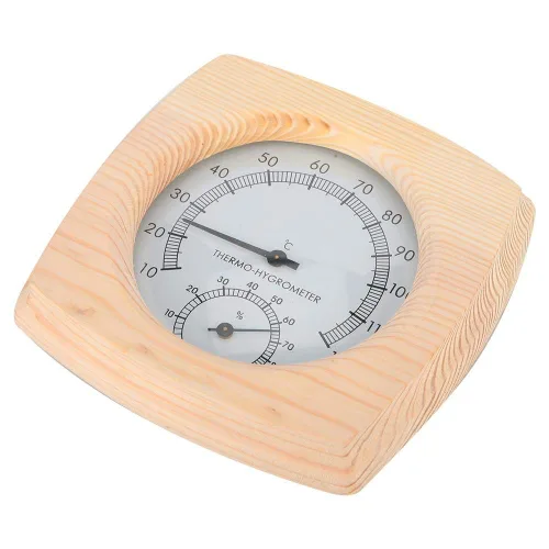 Vista 9 de Fdit Termómetro higrotermógrafo de madera para sauna higrómetro Sala de sauna Spruce Dial de madera humedad Medidor de temperatura Monitor
