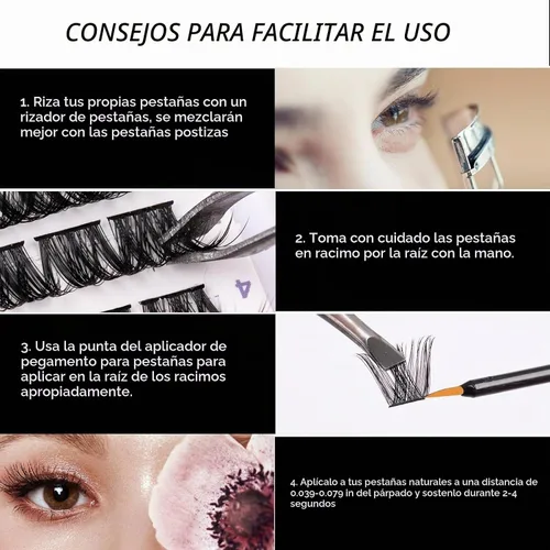 Vista 6 de Pestañas en racimo, 72 pestañas individuales, extensiones de pestañas postizas, extensiones de pestañas postizas reutilizables, aspecto natural