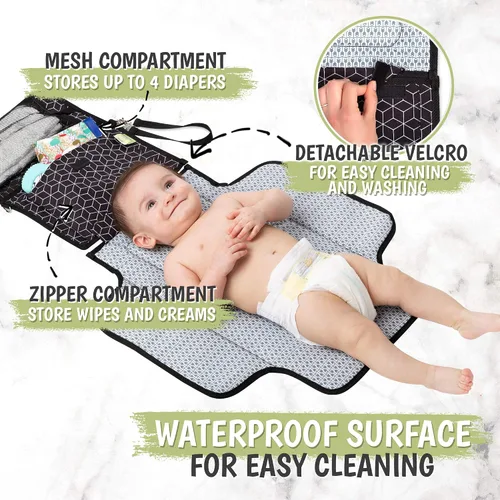 Vista 4 de KeaBaies - Cambiador de pañales portátil y organizador de pañales para bebé, tapete cambiador plegable impermeable para bebés, organizador grande