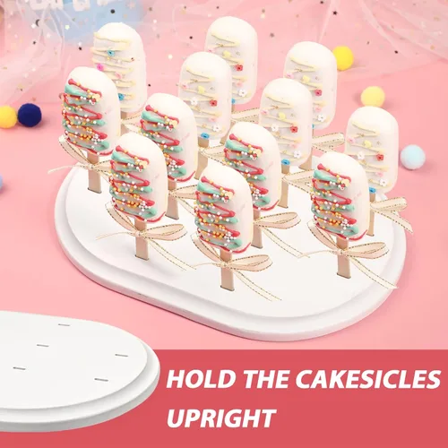 Vista 4 de Webake Cakesicle - Soporte para palitos de paletas, 12 unidades, soporte de madera para mesa de postres de boda, ducha, fiesta de cumpleaños