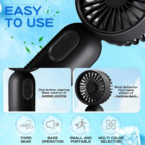 Vista 3 de Rossesay Miniventilador portátil a granel, lindo ventilador de mano ligero, pequeño ventilador personal de mano y pestañas de 3 velocidades