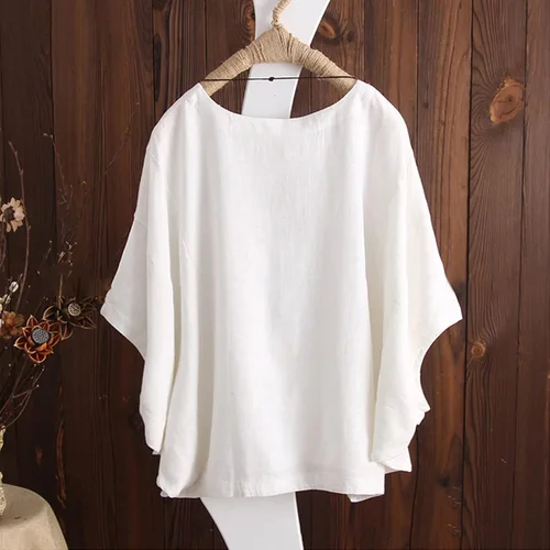 Vista 4 de Cotton Linen Tops for Women Plus Size Half Sleeve Shirt Boho Loose fit Tunic Summer Work Oversized Blouse