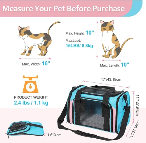 Vista 2 de Discala Transportador para perros y gatos de hasta 15 libras, aprobado por la aerolínea TSA, para gatos pequeños y medianos, cachorros