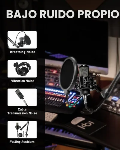 Vista 5 de ALABS Micrófono de condensador XLR, kit profesional de micrófono cardioide de grabación con diafragma de 25 mm para streaming, podcasting, canto