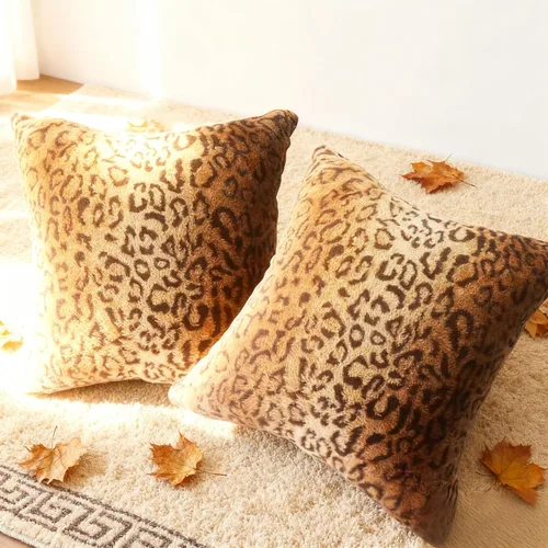 Vista 3 de Almohadas Decorativas de Piel Sintética, Juego de 2 Fundas de Almohada Cuadradas Decorativas para Sofá, Estampado de Leopardo Guepardo Funda