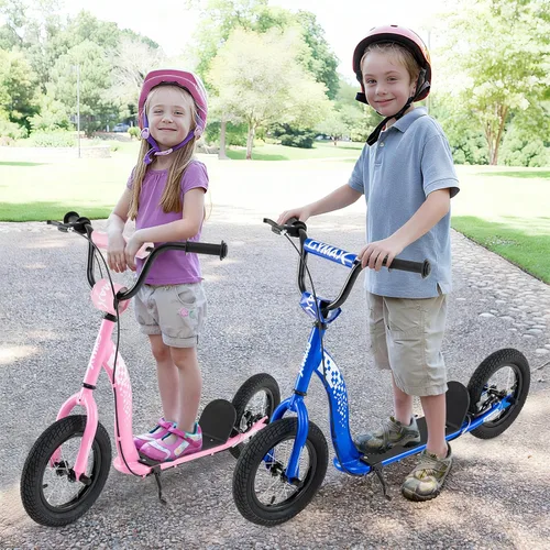 Vista 8 de GYMAX Patinete, Patinete de Empuje para Adultos, Adolescentes, Niños con Manubrio Ajustable, Ruedas Inflables de 12 Pulgadas, Freno de Pinza