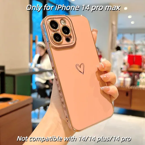 Vista 2 de Funda compatible con iPhone 14 Pro Max con forma de corazón para mujeres y niñas, diseño estético de lujo, elegante, delgada, suave, a prueba
