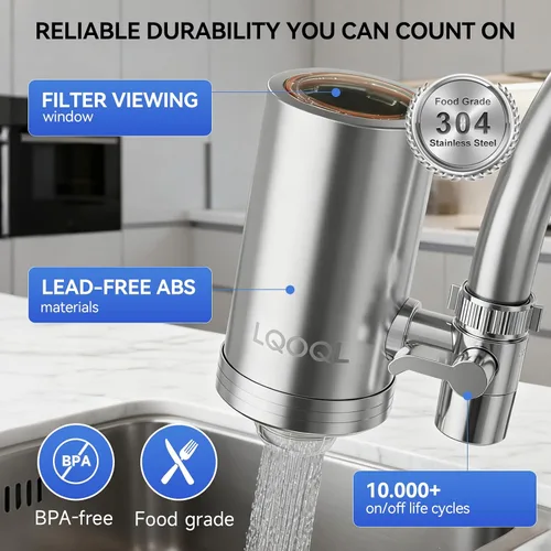 Vista 3 de Filtro de agua para grifo de fregadero, purificador de agua de acero inoxidable 304 para fregadero de cocina, reduce PFAS, plomo, cloro