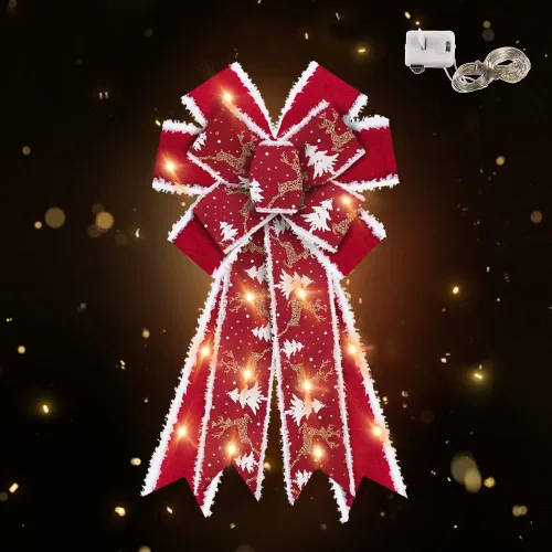 Vista 7 de ABTOLS 2 piezas de arcos de corona de Navidad con LED, arcos de terciopelo rojo para coronas, arcos rústicos de granja para puerta delantera, arcos