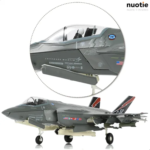 Vista 7 de NUOTIE 1/72 F-35A Lighting II Avión de combate Modelo de avión de combate Fuerza Aérea de los Estados Unidos AF-01 avión fundido a presión