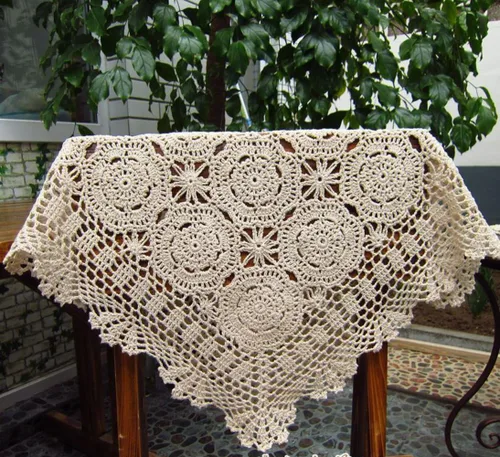 Vista 11 de Hetao Mantel cuadrado de ganchillo 100% algodón hecho a mano, manteles de encaje, color beige, 31 pulgadas