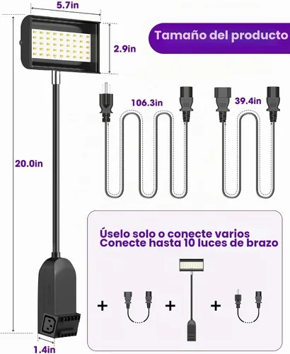 Vista 4 de HitLights Luces para ferias comerciales Pantalla LED e iluminación de brazo de exposición, luces de feria conectables incluidas abrazaderas Negro
