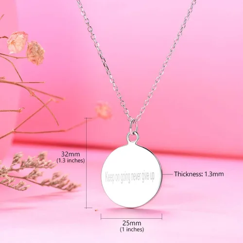 Vista 4 de SILVERCUTE Custom Initial Disc Necklace 925 Sterling Silver Minimalist Personalized CircleHeart Pendant Text Engravable with NameDateLocations Medal
