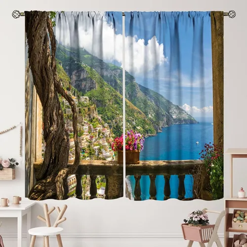 Vista 16 de Cortinas italianas, patio antiguo, sillas de café de Italia, casas históricas en la calle, sala de estar, dormitorio, cortinas opacas con bolsillo