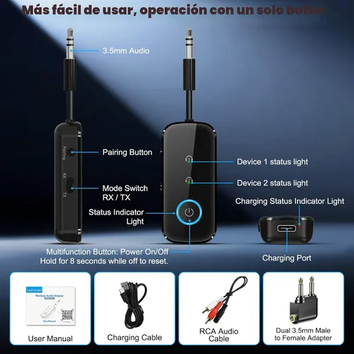 Vista 9 de Transmisor Receptor Bluetooth 5.4 Premium Pro, adaptador de audio de avión, transmisor inalámbrico para TV/vuelo de viaje, aerolínea, gimnasio. Negro