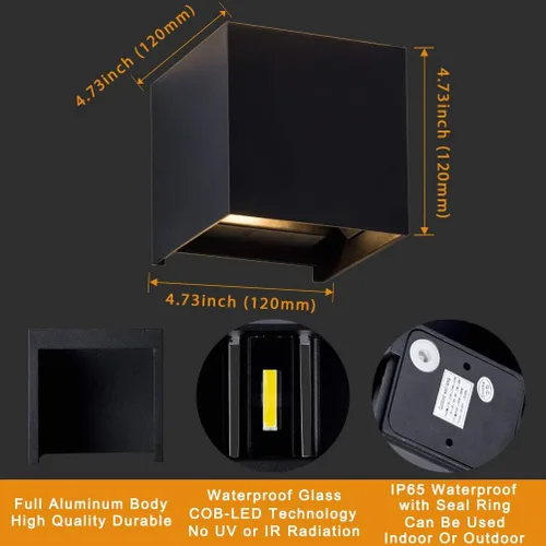 Vista 2 de Lámpara de pared LED impermeable de aluminio, luz impermeable para exteriores, 20 W, 100-277 V, 2800K-3000K (no regulable), luz de pared