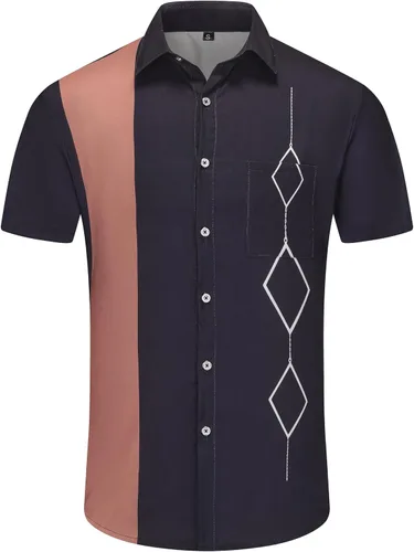 Vista 3 de Camisas hawaianas para hombre, casual, manga corta, con botones, tropical, verano, playa, con bolsillo Camisas de bolos negras para hombre