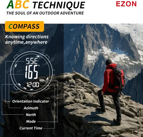 Vista 5 de EZON H001 Military Digital Watch for Men, Tactical Outdoor Adventure Watch with Altimeter, Barometer, Compass, Thermometer, SunriseSunset, Timer