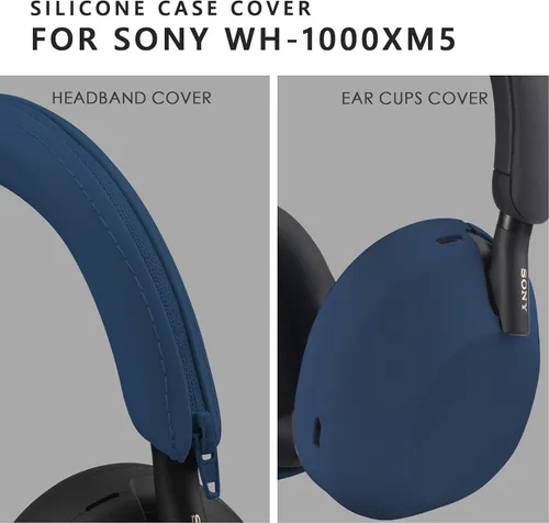 Vista 9 de Funda de silicona para Sony WH-1000XM5, Sony xm5 Wireless Headphones Funda protectora (azul medianoche)