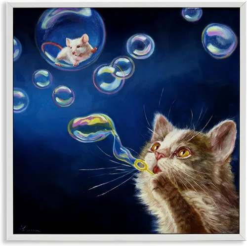 Vista 23 de Stupell Industries Gatos en el cine 3D Giclée enmarcado gris diseño de arte por Lund Roeser Enmarcado en blanco