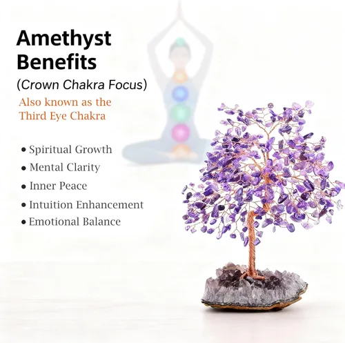 Vista 4 de Piedra preciosa natural (406 piedras), árbol de la vida de cristal de amatista, equilibrio de chakras, energía positiva Fengshui, decoración bonsái