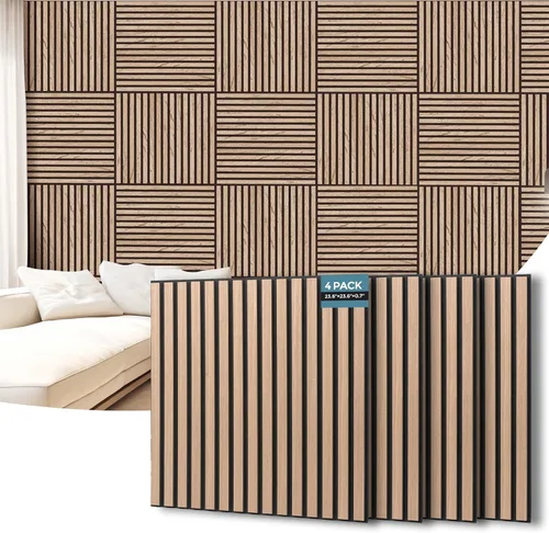 Vista 9 de AKUMAX Paquete de 4 paneles de madera, paneles de pared con listones 3D para pared, techo y absorción de sonido, paneles de pared de madera