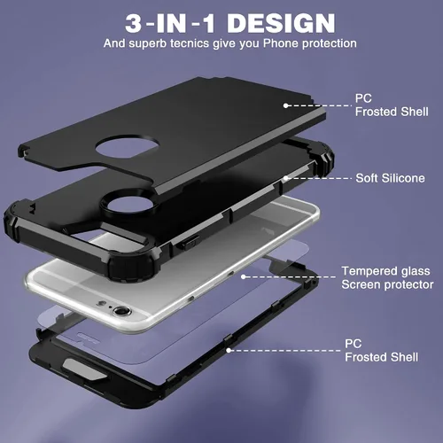 Vista 8 de IDweel Funda para iPhone 6S Plus con protector de pantalla de vidrio templado, para iPhone 6 Plus, 3 en 1, a prueba de golpes, delgada, híbrida