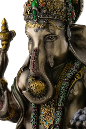 Vista 4 de Elefante hindú miniatura de Ganesha, dios del éxito de 7 a 1/4 de pulgada bronce fundido en polvo real