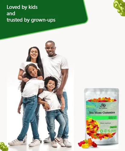 Vista 5 de Gomitas de musgo marino - Musgo marino irlandés orgánico crudo, vejiga, raíz de bardana. Contiene gel de musgo marino y polvo. Superalimentos