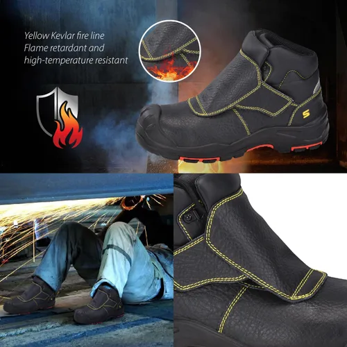 Vista 5 de SAFETOE Botas de soldadura para hombres Botas de seguridad con punta compuesta Botas de soldadura resistentes al fuego Botas de trabajo de soldador
