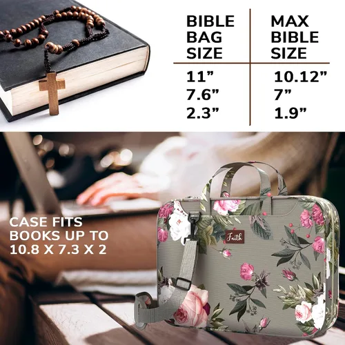 Vista 4 de DEHITE Bible Cover Case for Women – Floral Black Bible Bag Carrying Case – Messenger Bag